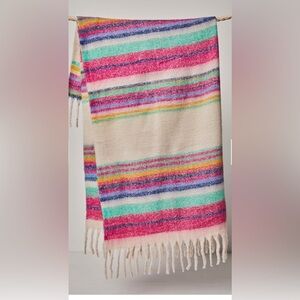 Free People FP Collection Ivory Multi Fringe Throw Blanket new One‎ Size